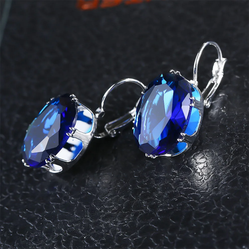 Classic Silver Earrings with Vintage Blue Zirconia
