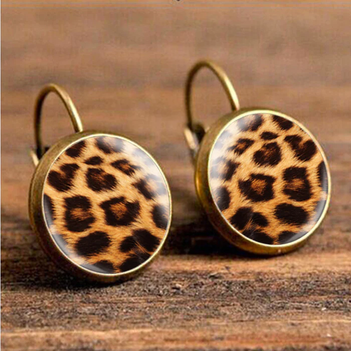 Retro Round Leopard Print Crystal Earrings