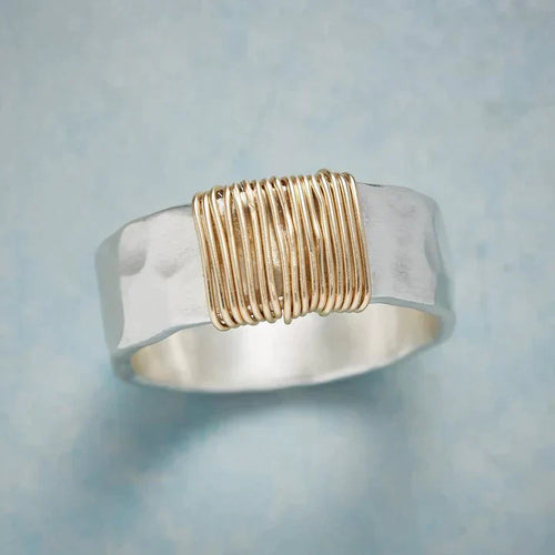 Antique Silver Ring with Golden Thread Design