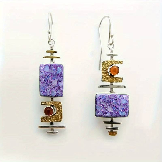 Retro Purple Gemstone Vintage Earrings