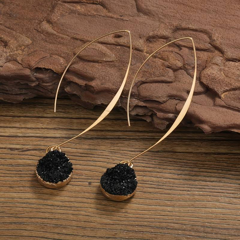 Retro Black and Gold Drop Earrings