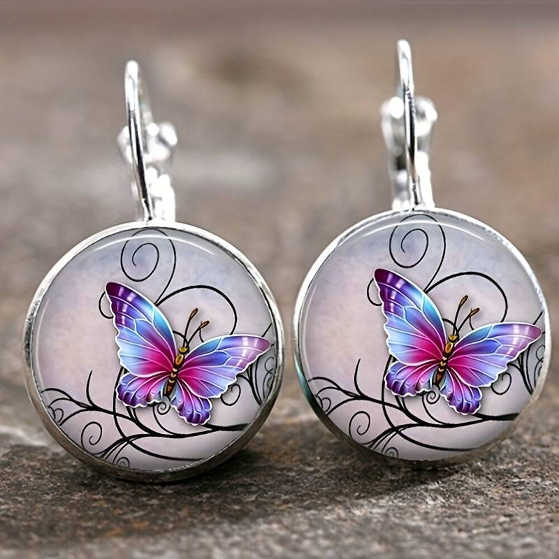 Retro Round Crystal Butterfly Earrings