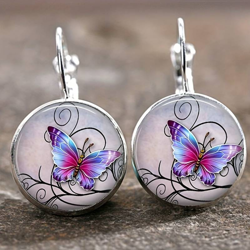 Retro Round Crystal Butterfly Earrings