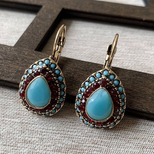 Retro Blue Opal Mandala Earrings