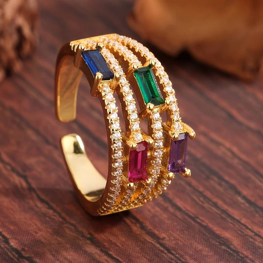 Retro Gold Ring with Vibrant Crystals