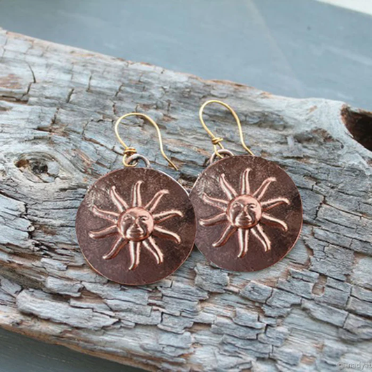 Retro Round Brown Sun Earrings
