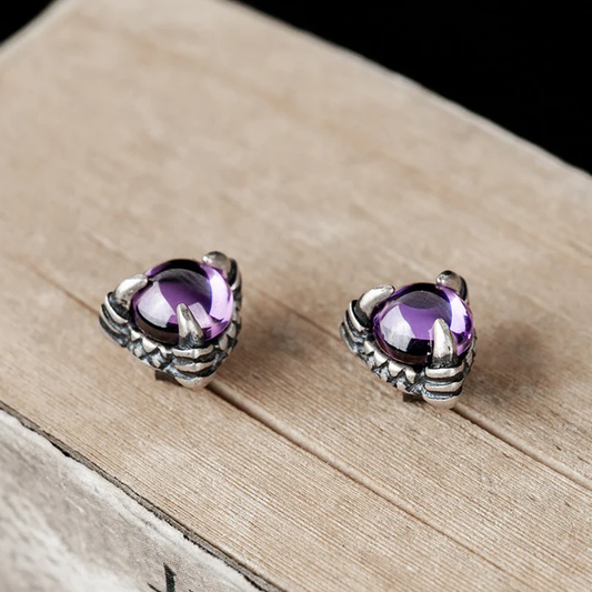Retro Purple Crystal Silver Earrings