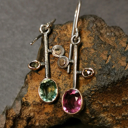 Retro Green and Garnet Crystal Earrings