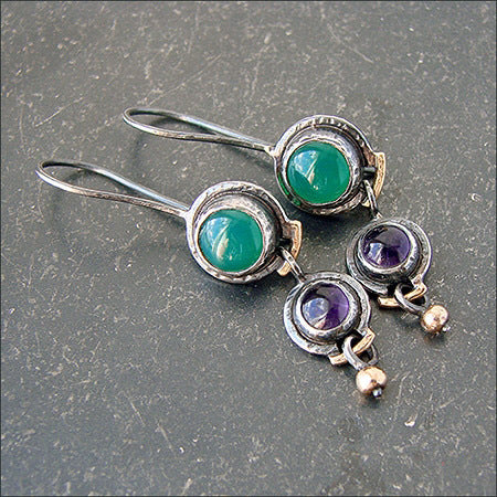 Retro Green and Purple Crystal Earrings