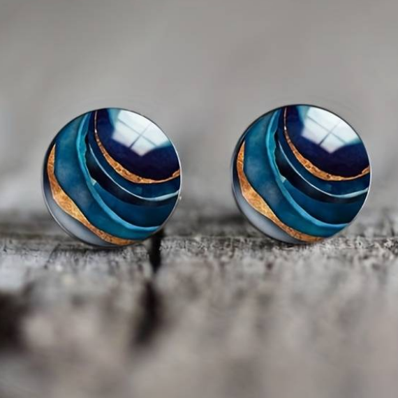 Retro Blue Curved Earrings