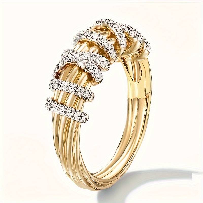 Classic Golden Ring with Braided Zirconia Design