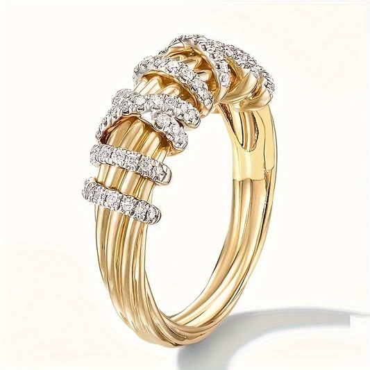 Classic Golden Ring with Braided Zirconia Design