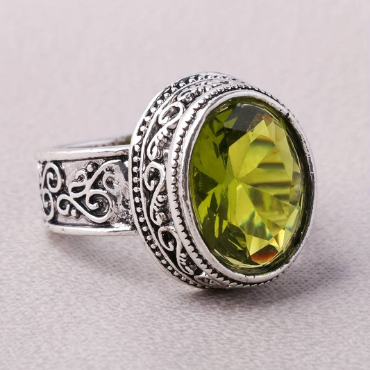 Retro Crystal Olive Ring