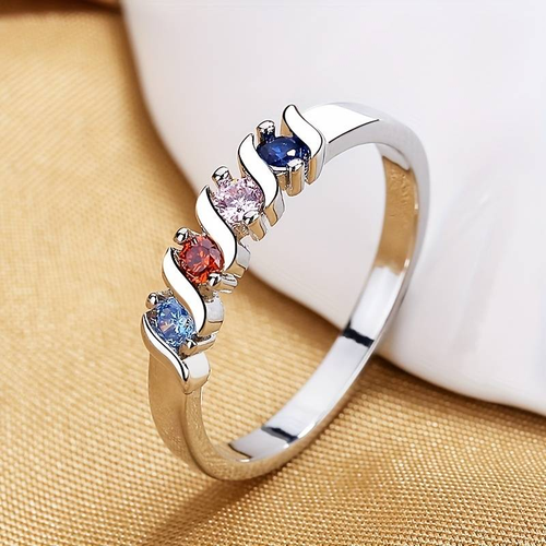 Retro Colorful Inlaid Zirconia Silver Ring