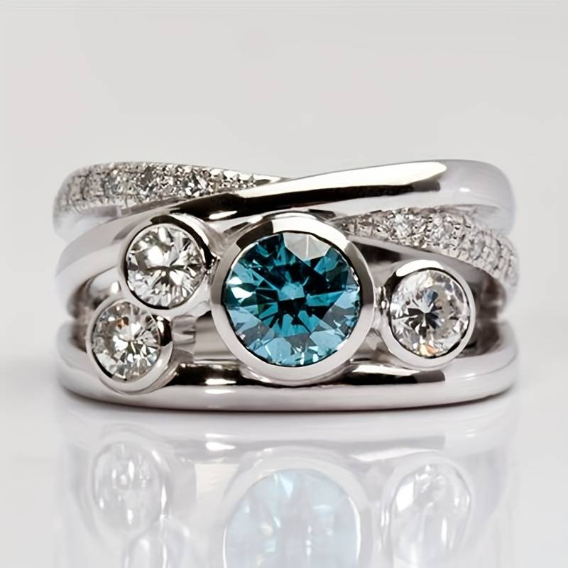 Classic Silver Ring with Blue Zirconia Accents
