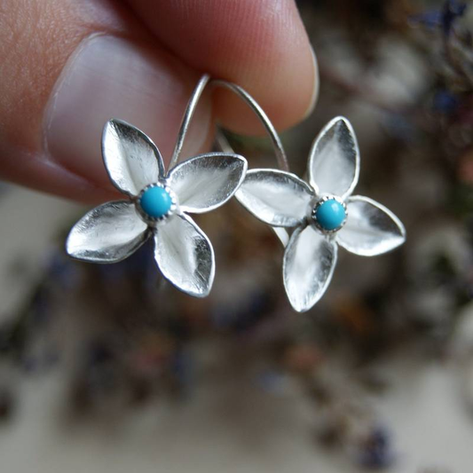 Retro Blue Gem Floral Earrings