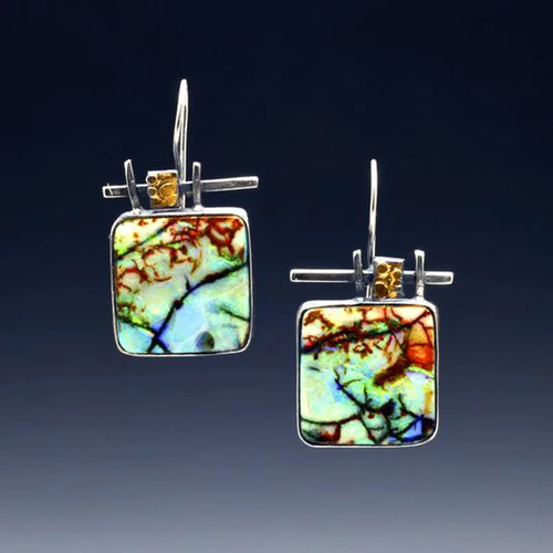 Retro Colorful Square Earrings