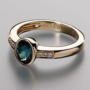 Antique Blue Inlaid Crystal Gold Ring