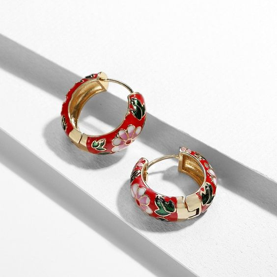 Retro Red Floral Earrings