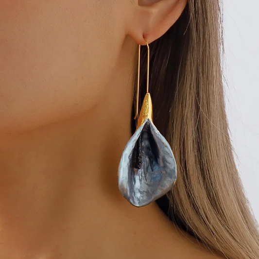 Retro Blue and Gold Lotus Earrings