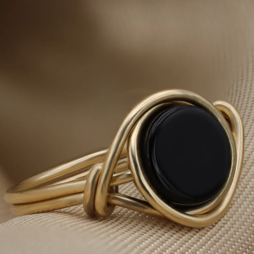 Antique Black Stone and Gold Ring