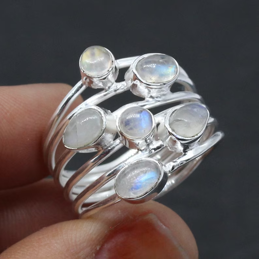 Antique Multi-Layered Moonstone Silver Ring
