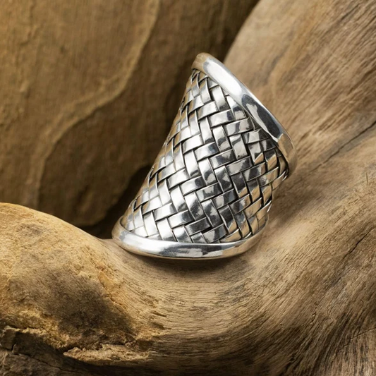 Retro Silver Mesh Band Ring