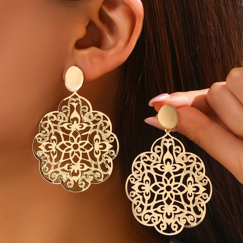Retro Golden Hollow Mandala Earrings