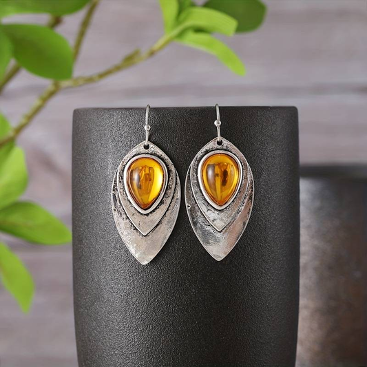 Retro Orange Crystal Silver Earrings