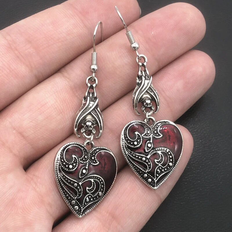 Retro Red Heart Drop Earrings