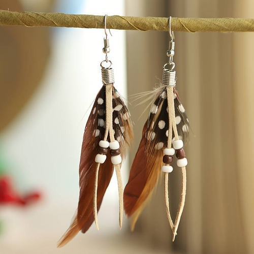 Retro Brown Natural Feather Earrings