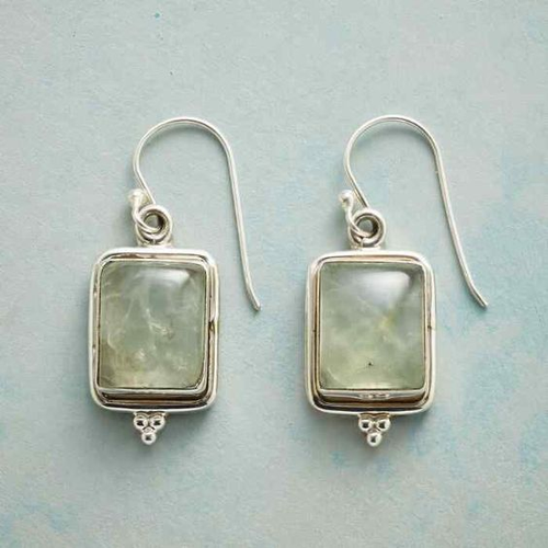 Antique Green Natural Stone Silver Earrings