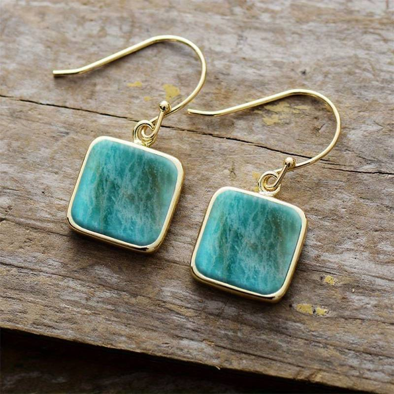 Retro Turquoise Square Gemstone Earrings