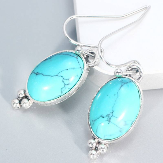 Retro Oval Earrings with Blue Stone Accents