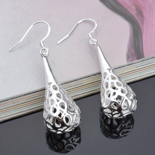 Antique-Inspired Silver Hollow Drop Earrings