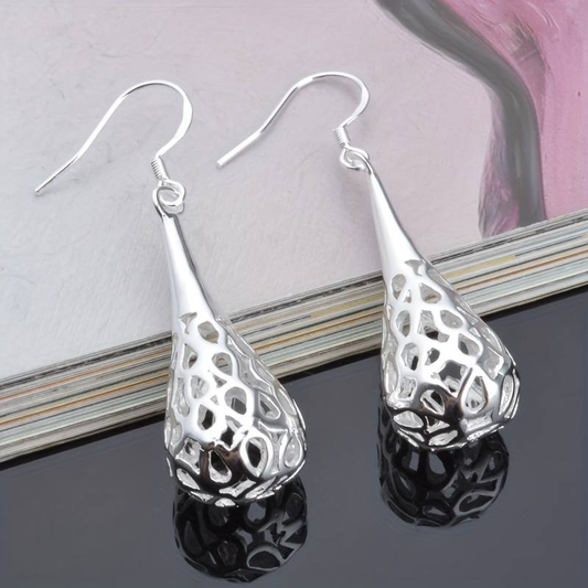 Antique-Inspired Silver Hollow Drop Earrings