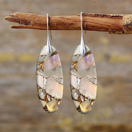 Classic Oval Stone Earrings in Natural Finish
