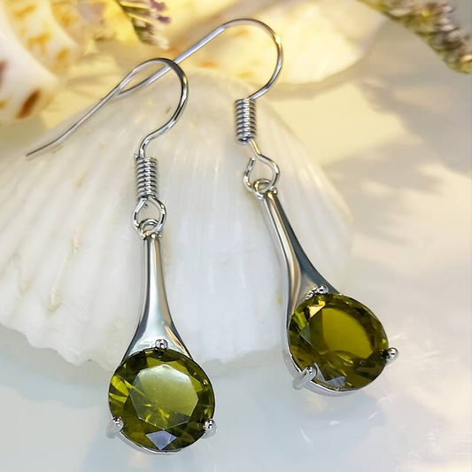 Retro Olive Green Crystal Drop Earrings
