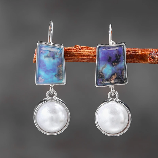 Classic Pearl and Blue Stone Earrings