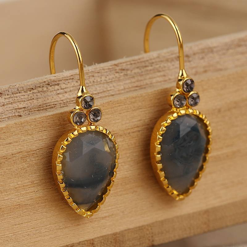Antique-Inspired Golden Grey Stone Earrings