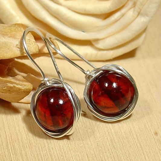 Retro Bright Red Gemstone Earrings