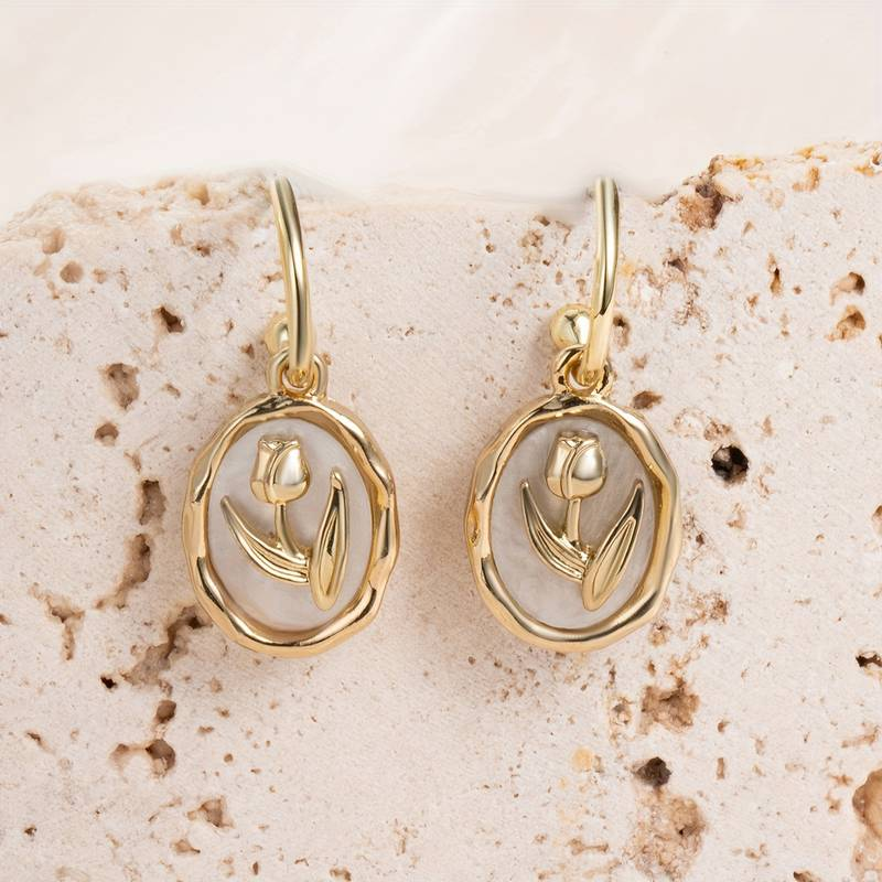Classic White and Gold Rose Earrings
