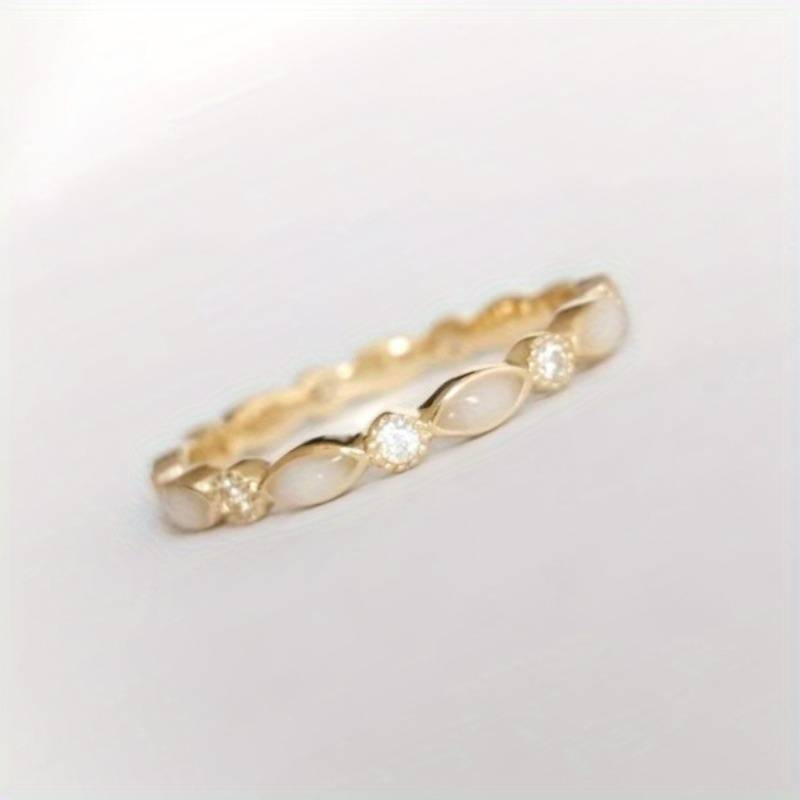 Classic White Opal and Zirconia Ring