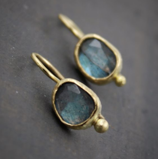 Antique Blue Inlaid Stone Gold Earrings