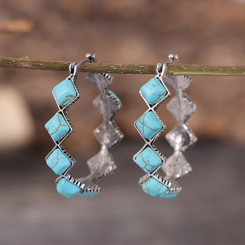 Retro Turquoise Geometric Stone Earrings