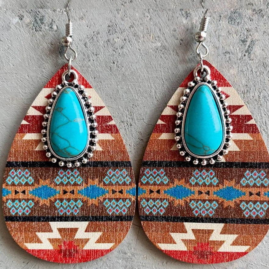 Retro Turquoise Stone Mandala Dangle Earrings
