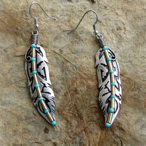 Retro Turquoise Inlay Leaf Earrings