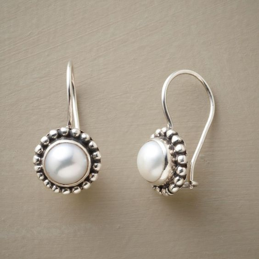 Classic Inlaid Silver Pearl Earrings