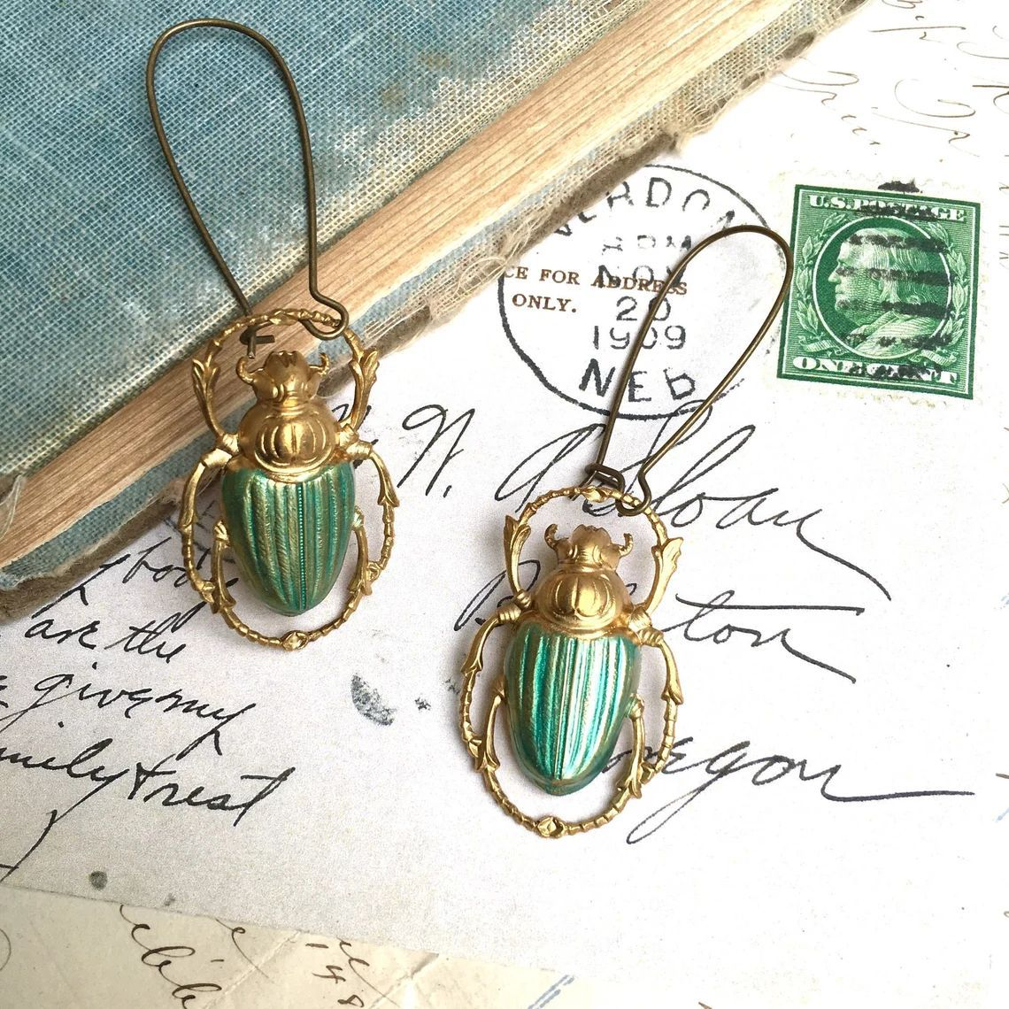 Retro Gold Scarab Earrings