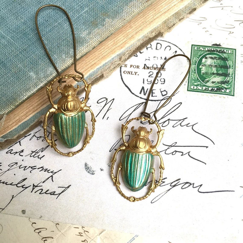 Retro Gold Scarab Earrings